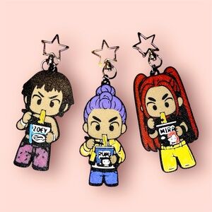 Huntrix kpop Demon Hunters Cute Character Keychains with Star Clips